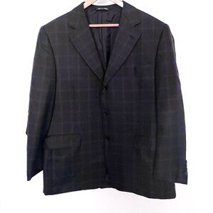 CANALI Italy Mark Shale Black Blue Windowpane Silk Wool Blazer Sport Coat 42R